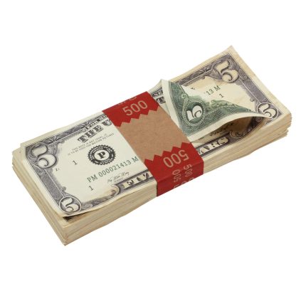 1980 Series $5 Aged $500 Full Print Prop Money Stack - Prop Movie Money