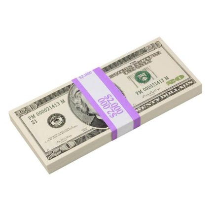 2000 Series $20s Blank Filler $2,000 Prop Money Stack - Prop Movie Money
