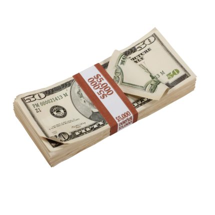 2000 Series $50 Aged $5,000 Full Print Prop Money Stack - Prop Movie Money