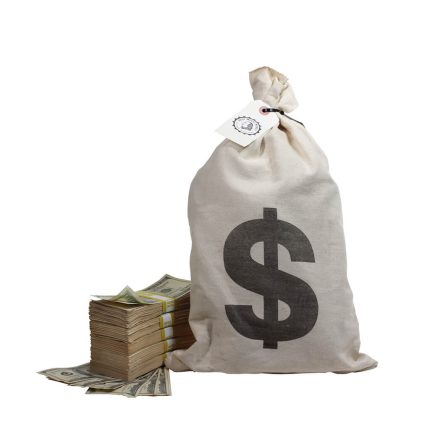2000 Series $50,000 Aged Full Print Stacks with Money Bag - Prop Movie Money
