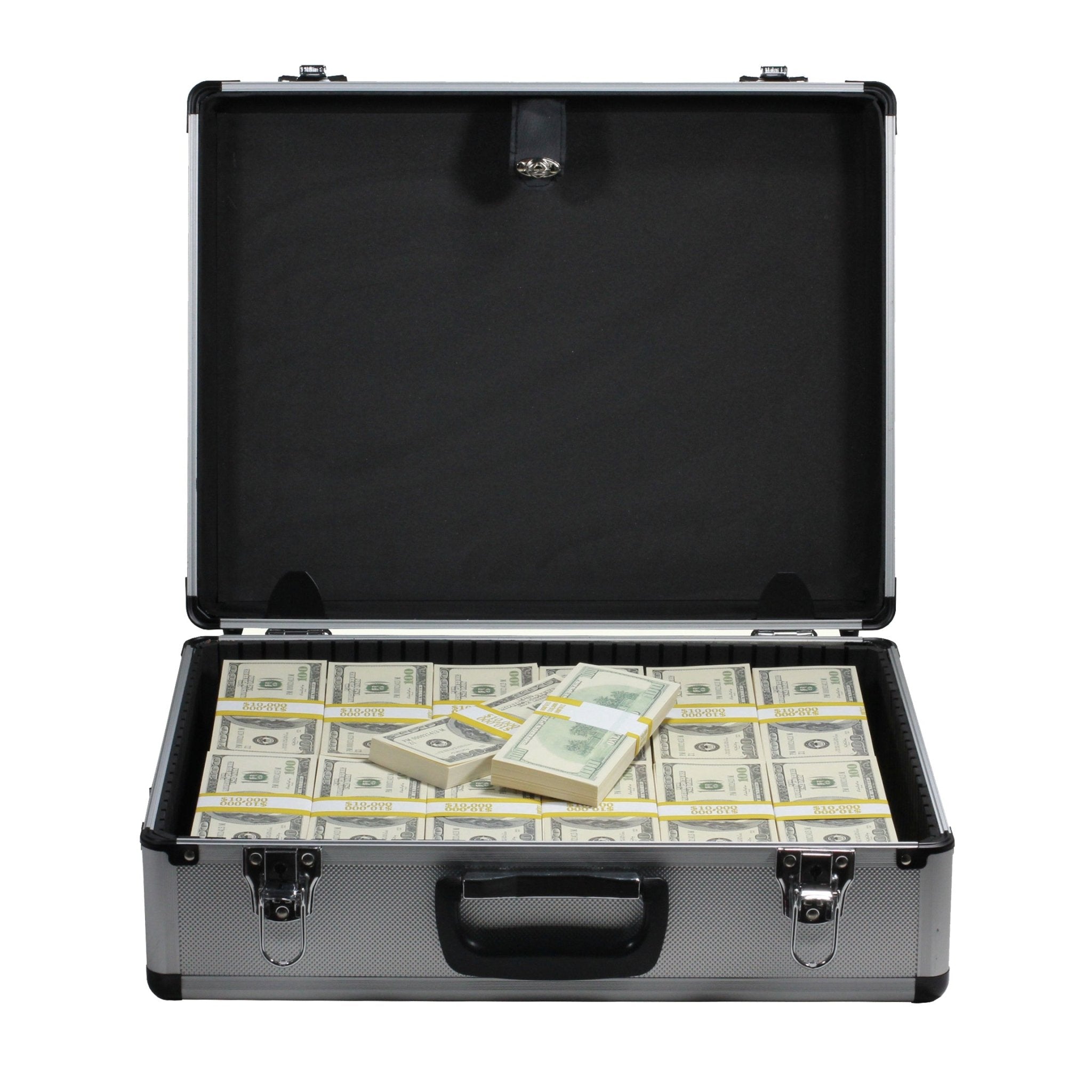 2000-series-750000-full-print-stacks-with-silver-aluminum-case-4270625 2000 Series $750,000 Full Print Stacks with Silver Aluminum Case - Prop Movie Money
