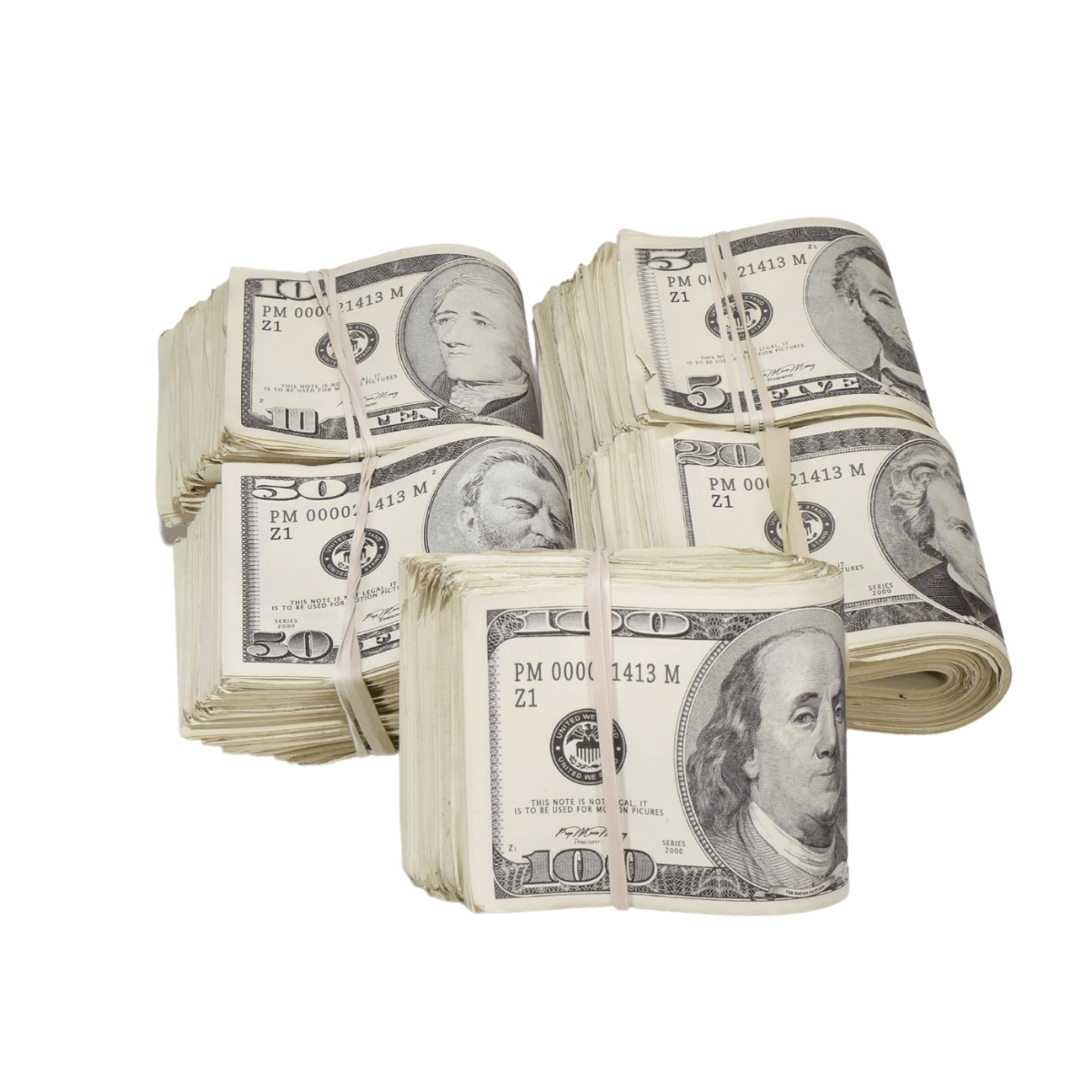 2000-series-mix-18500-aged-full-print-fold-prop-money-bundle-6842150 2000 Series Mix $18,500 Aged Full Print Fold Prop Money Bundle - Prop Movie Money