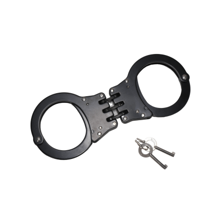 Hinged Prop Handcuffs with Keys & Holster – Black Solid Steel for Film, Cosplay & Training - Prop Movie Money