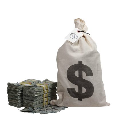 New Series $100,000 Aged Blank Filler Stacks with Money Bag - Prop Movie Money