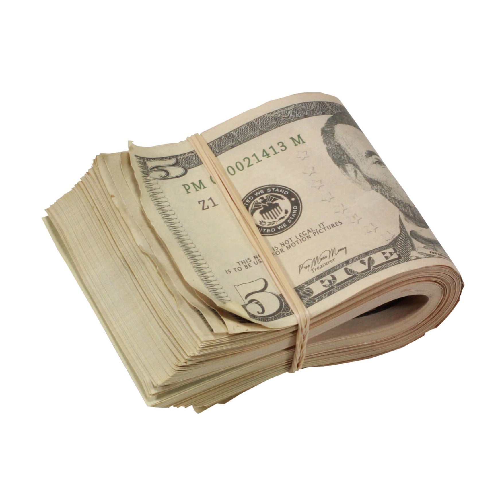 new-series-5-aged-500-full-print-fat-fold-2301216-2 New Series $5 Aged $500 Full Print Fat Fold - Prop Movie Money