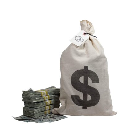 New Series $50,000 Aged Full Print Stacks with Money Bag - Prop Movie Money