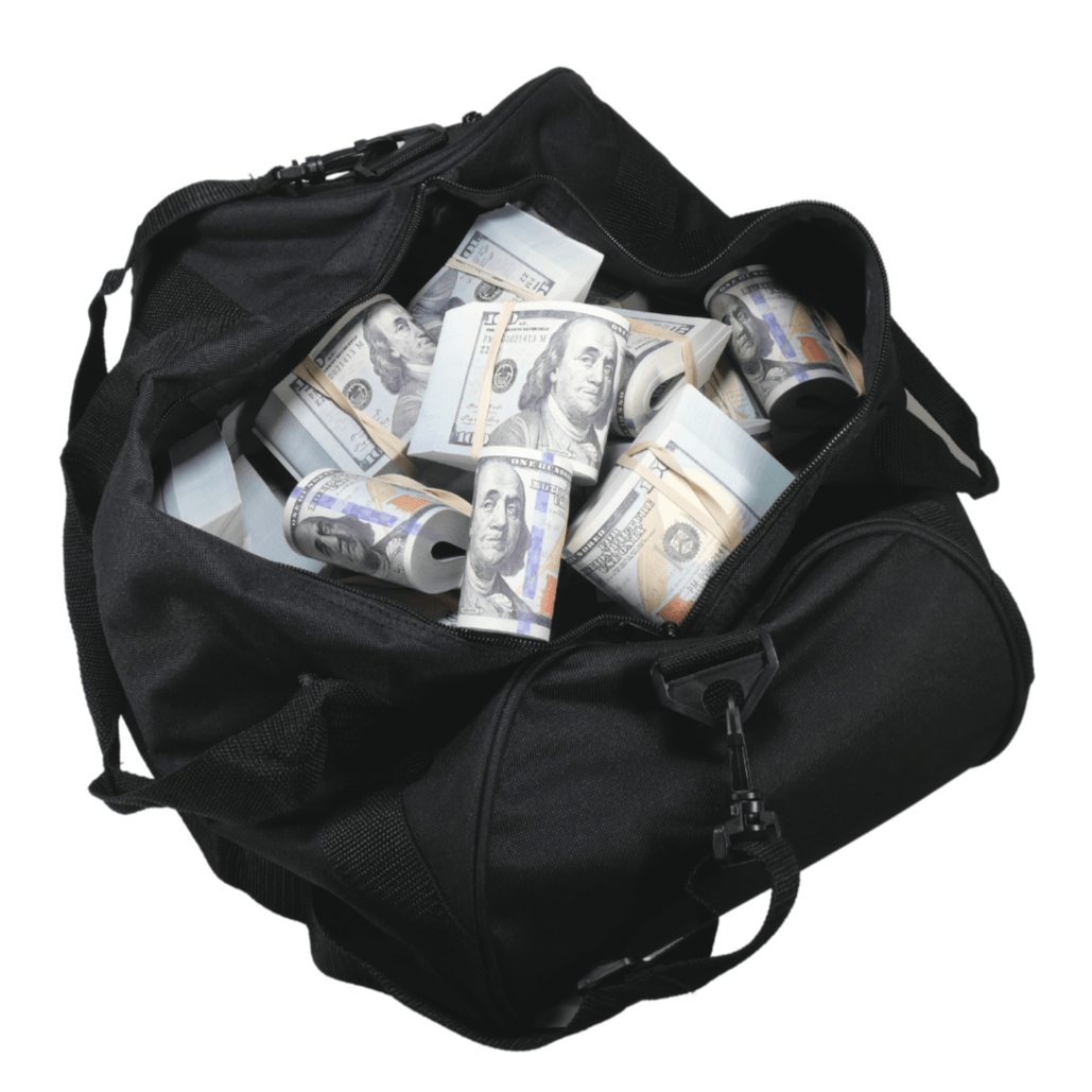 new-series-500000-blank-filler-fold-duffel-bag-1009140-4 New Series $500,000 Blank Filler Fold Duffel Bag - Prop Movie Money