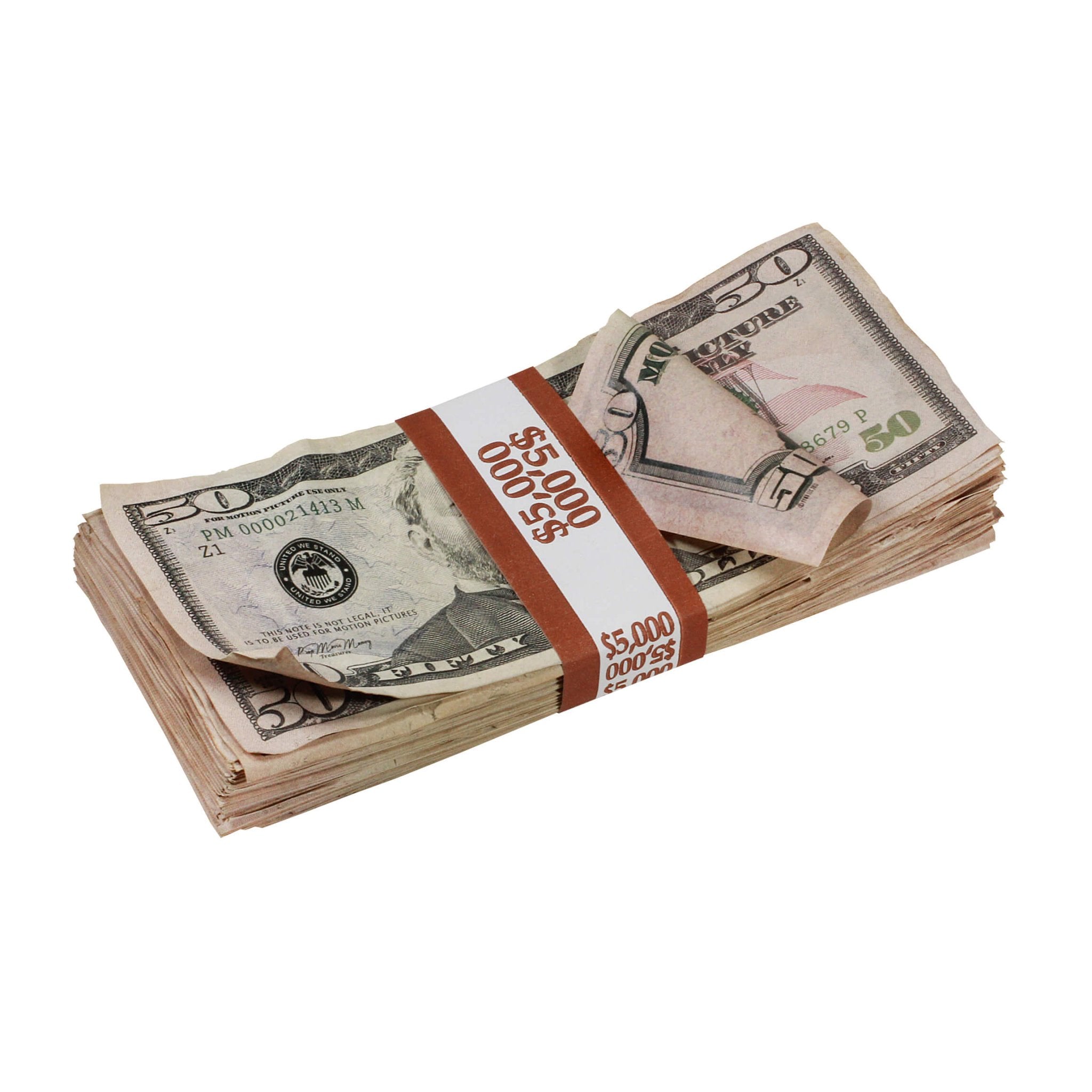 new-series-50s-aged-5000-full-print-prop-money-stack-3009278-6 New Series $50's Aged $5,000 Full Print Prop Money Stack - Prop Movie Money
